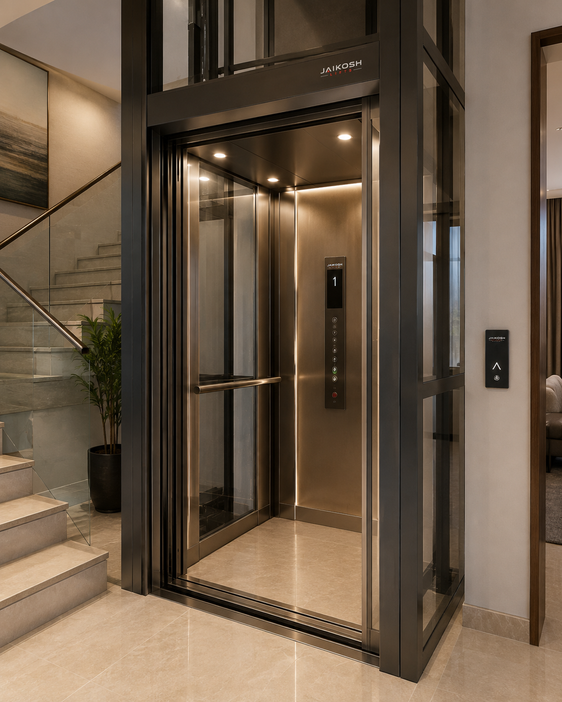 Home elevator in modern villa